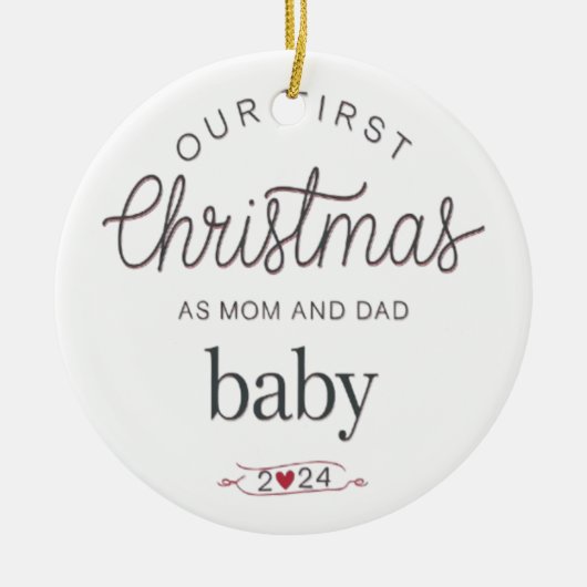 Onze eerste kerst als papa en mama keramisch ornament (Voorkant)