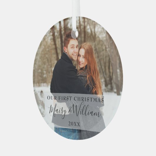 Onze eerste kerst als pasgetrouwden foto glas ornament (Voorkant links)