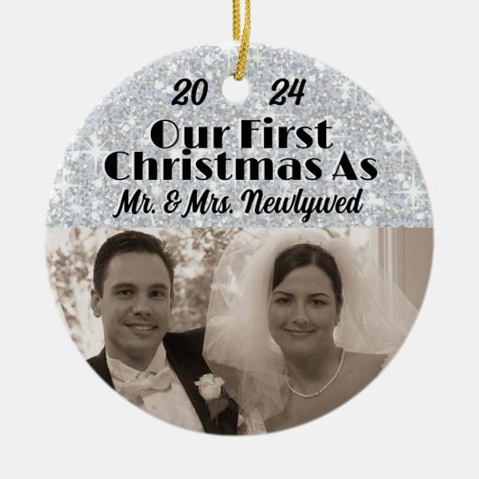 Onze eerste kerst als Passen getrouwd personaliser Keramisch Ornament (Voorkant)