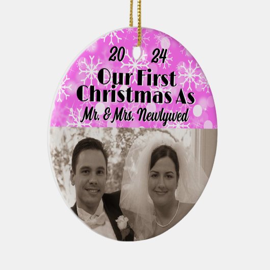 Onze eerste kerst als Passen getrouwd personaliser Keramisch Ornament (Rechts)