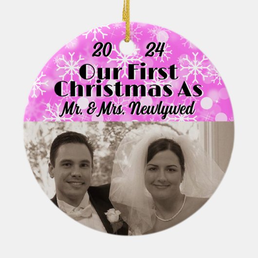 Onze eerste kerst als Passen getrouwd personaliser Keramisch Ornament (Achterkant)