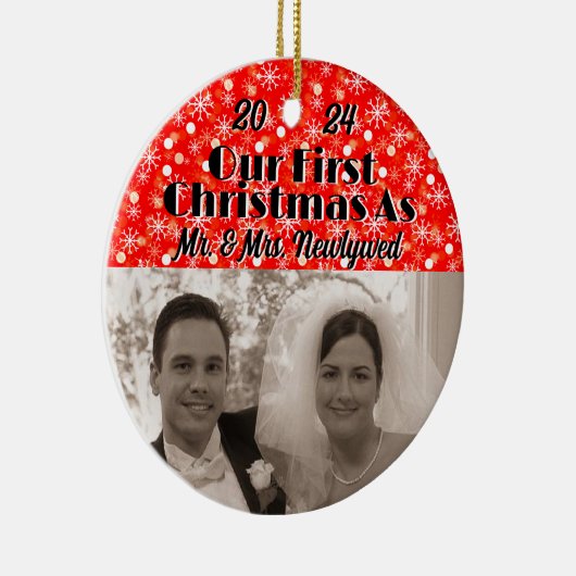 Onze eerste kerst als Passen getrouwd personaliser Keramisch Ornament (Rechts)
