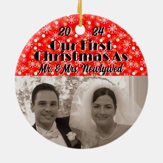 Onze eerste kerst als Passen getrouwd personaliser Keramisch Ornament (Achterkant)