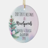 Onze eerste kerst als Passen getrouwd Waterverf pa Keramisch Ornament (Rechts)