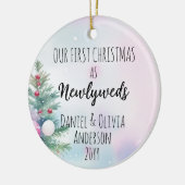 Onze eerste kerst als Passen getrouwd Waterverf pa Keramisch Ornament (Links)
