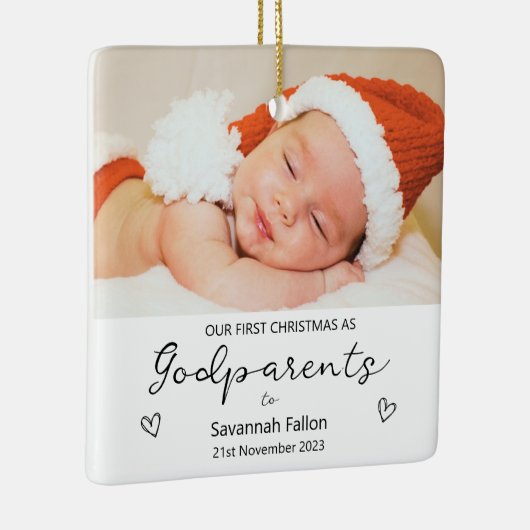 Onze eerste kerst als peetouders keramisch ornament (Rechts)