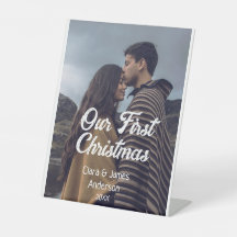 Onze eerste kerst als stel foto naam wit grijs