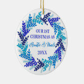 Onze eerste kerst als tante en oom Blue Keramisch Ornament (Rechts)