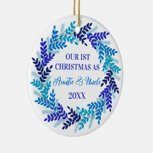 Onze eerste kerst als tante en oom Blue Keramisch Ornament (Rechts)