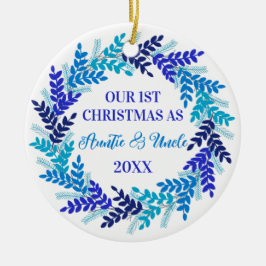 Onze eerste kerst als tante en oom Blue Keramisch Ornament