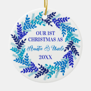 Onze eerste kerst als tante en oom Blue Keramisch Ornament