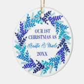 Onze eerste kerst als tante en oom Blue Keramisch Ornament (Links)