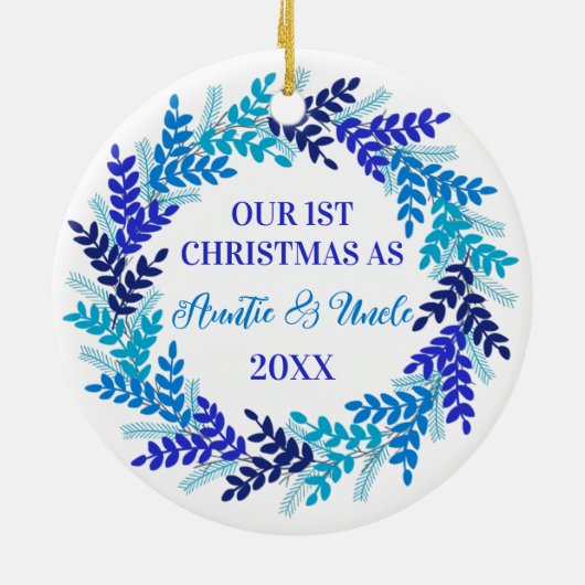 Onze eerste kerst als tante en oom Blue Keramisch Ornament (Achterkant)