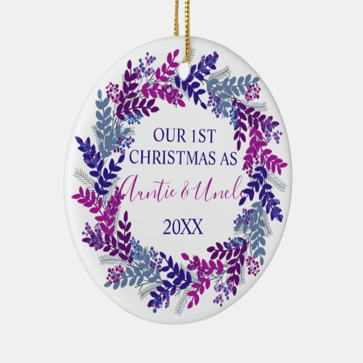 Onze eerste kerst als tante en oom Paars Keramisch Ornament (Rechts)