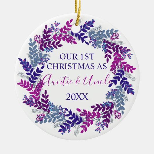 Onze eerste kerst als tante en oom Paars Keramisch Ornament (Voorkant)