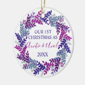 Onze eerste kerst als tante en oom Paars Keramisch Ornament (Links)