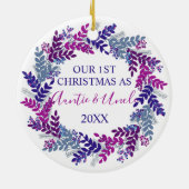 Onze eerste kerst als tante en oom Paars Keramisch Ornament (Achterkant)