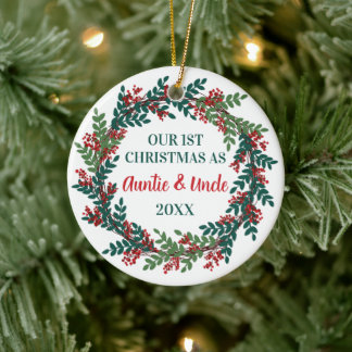 Onze eerste kerst als tante en oom Wreath Keramisch Ornament