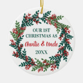 Onze eerste kerst als tante en oom Wreath Keramisch Ornament (Voorkant)