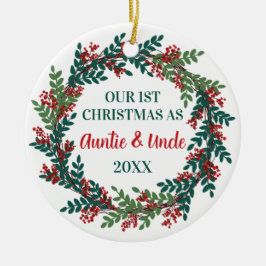 Onze eerste kerst als tante en oom Wreath Keramisch Ornament