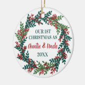 Onze eerste kerst als tante en oom Wreath Keramisch Ornament (Links)