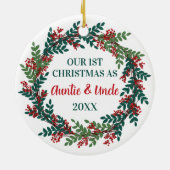 Onze eerste kerst als tante en oom Wreath Keramisch Ornament (Achterkant)