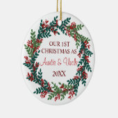 Onze eerste kerst als tante en oom Wreath Keramisch Ornament (Rechts)