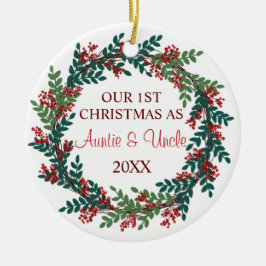 Onze eerste kerst als tante en oom Wreath Keramisch Ornament