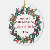 Onze eerste kerst als tante en oom Wreath Keramisch Ornament (Links)