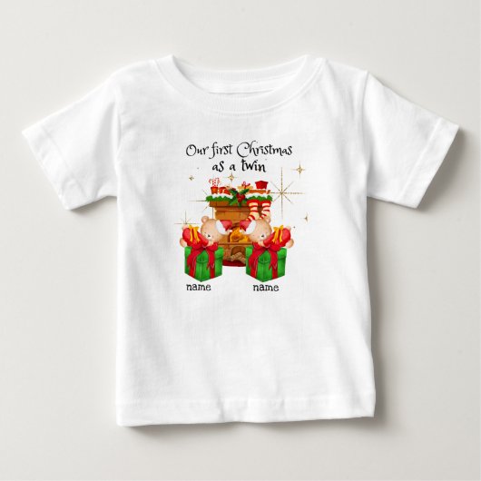 Onze eerste kerst als tweeling baby t-shirt (Voorkant)