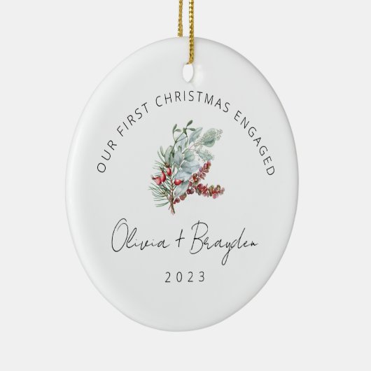 Onze eerste kerst als verloofde Eucalyptus Keramisch Ornament (Rechts)