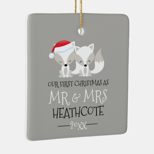 Onze eerste kerst Arctic Fox gepersonaliseerd Keramisch Ornament (Rechts)
