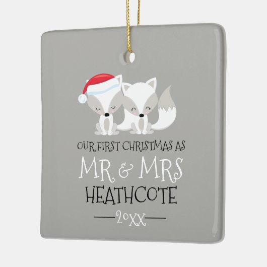 Onze eerste kerst Arctic Fox gepersonaliseerd Keramisch Ornament (Links)