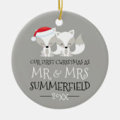 Onze eerste kerst Arctic Fox gepersonaliseerd Keramisch Ornament (Voorkant)