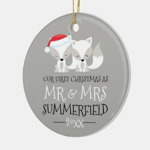 Onze eerste kerst Arctic Fox gepersonaliseerd Keramisch Ornament