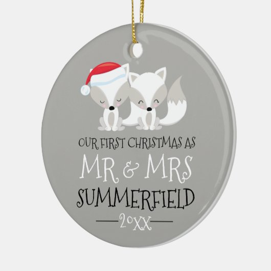 Onze eerste kerst Arctic Fox gepersonaliseerd Keramisch Ornament (Links)