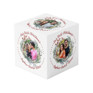 Onze eerste kerst bessen bruiloft foto kubus