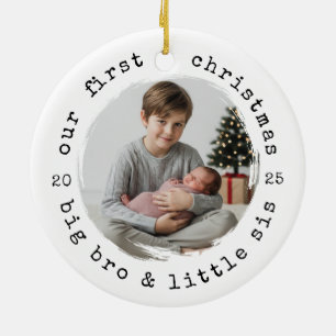 Onze eerste kerst - Big Bro & Little Sis Round P Keramisch Ornament