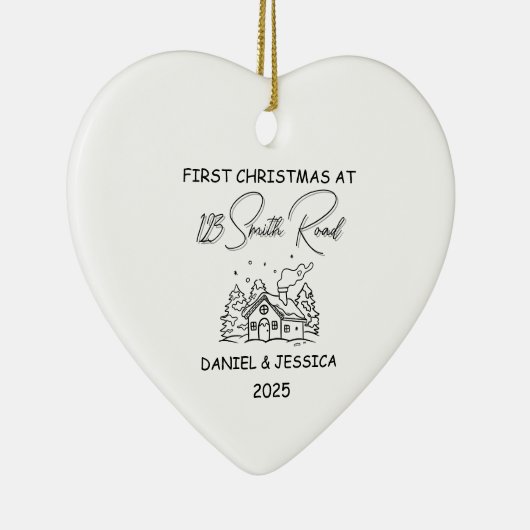 Onze eerste kerst bij, Schattigee lijn kunst kerst Keramisch Ornament (Rechts)