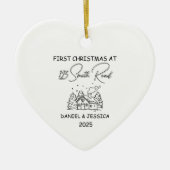 Onze eerste kerst bij, Schattigee lijn kunst kerst Keramisch Ornament (Voorkant)