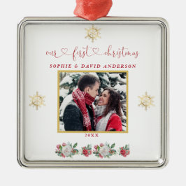 Onze Eerste Kerst Bloemrijke Sneeuwvlok Foto Bruil Metalen Ornament