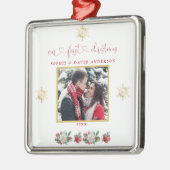 Onze Eerste Kerst Bloemrijke Sneeuwvlok Foto Bruil Metalen Ornament (Links)