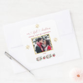 Onze Eerste Kerst Bloemrijke Sneeuwvlok Foto Trouw Vierkante Sticker (Envelop)