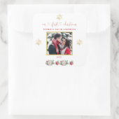 Onze Eerste Kerst Bloemrijke Sneeuwvlok Foto Trouw Vierkante Sticker (Tas)