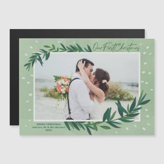 Onze Eerste Kerst Botanische Foto Magnetische Kaar (Voorkant / Achterkant)