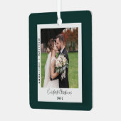 Onze eerste kerst bruiloft foto Feestdagen Metalen Ornament (Voorkant links)