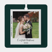 Onze eerste kerst bruiloft foto Feestdagen Metalen Ornament (Achterkant)