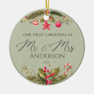 Onze eerste kerst bruiloft foto Mr Mrs. Keramisch Ornament