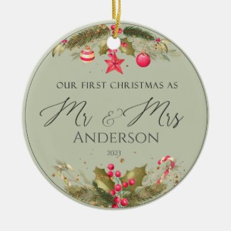 Onze eerste kerst bruiloft foto Mr Mrs. Keramisch Ornament
