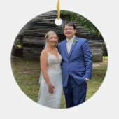 Onze eerste kerst bruiloft foto Mr Mrs. Keramisch Ornament (Achterkant)